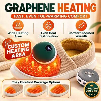 Detachable Magnetic Heated Slippers, Graphene Heating Module with Digital Display, Custom Color Material Label and Packaging