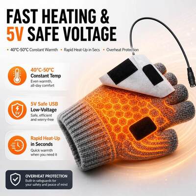 USB Heated Knit Gloves, 5V Fingerless Winter Gloves with Detachable Velcro Heating Pad, 40-50C Constant Warmth, Overheat Protection, CE FCC RoHS, Custom Color Logo and Packaging