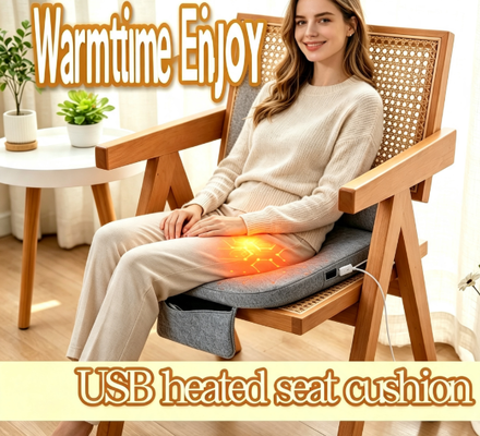 Grafen USB Isıtmalı Koltuk Minderi, Dahili Güç Bankası Cebine Sahip Keten Pamuklu Isıtma Sandalye Pedi, 3 Kademeli Sıcaklık Ayarı, 3cm Kalın Köpük 45x45cm Taşınabilir Sıcak Koltuk Minderi Araba Ev Ofis İçin